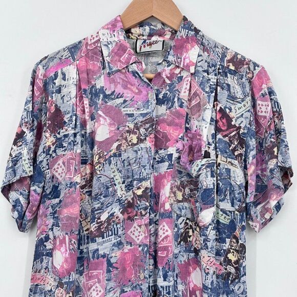 Hawaiian Las Vegas Playing Cards Novelty Button Down Shirt Womens Small Vintage - Picture 4 of 10